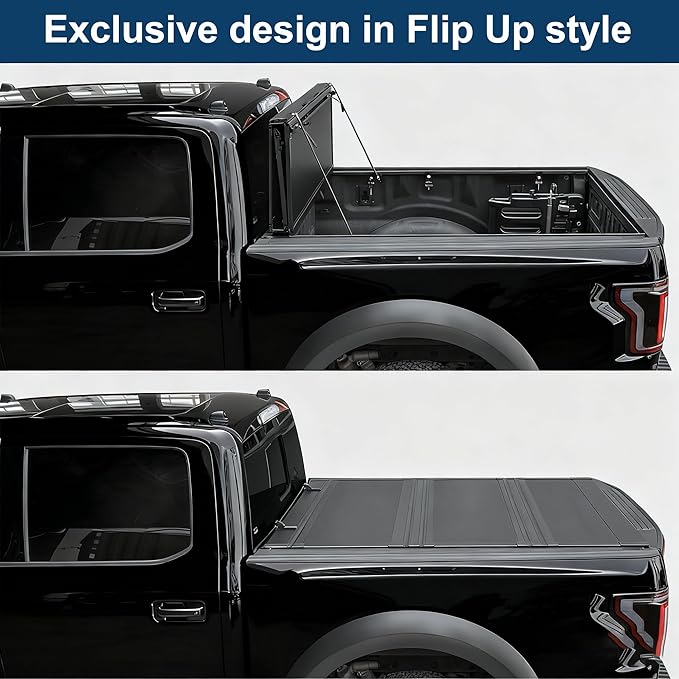 Flip-Up Tonneau Cover Compatible with 2015-2025 Ford F-150 with 5.5ft Bed (67") FRP Hard Folding Truck Bed Cover No-Drill 100% Bed Access