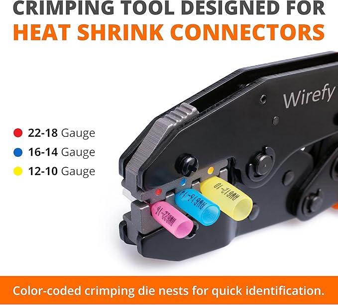 Wirefy Wire Crimping Tool for Heat Shrink 22-10 AWG | Ratcheting Wire Crimper Tool | Terminal Crimp Connectors Pliers | Connectors Crimp for Electrical Robust Terminal Connections