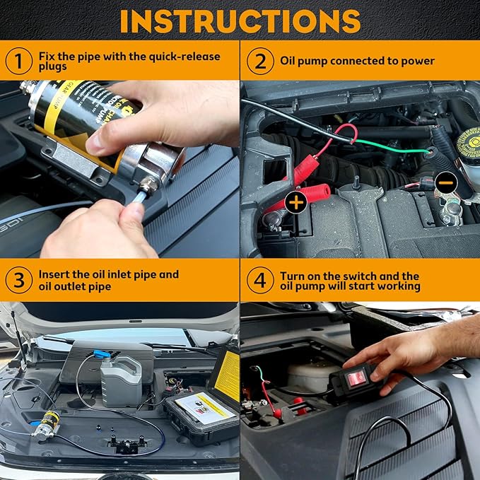 MILADO 12V 100W Oil Change Extractor Pump,1-4L/min Portable Fluid Transfer Pump for Engine Oil, Diesel, Transmission Fluid, Gear Oil, Suitable for Boat, Car, Truck, Motorcycle, Lawnmower
