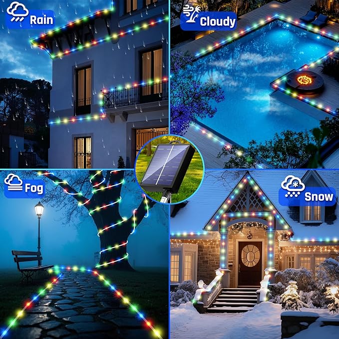 New Upgraded Solar Rope Lights Outdoor Waterproof 105ft 300 LED Solar String Lights with Remote Timing Dimmable 19 Modes Christmas Lights for Yard Outside Patio Xmas Tree Decor (300LED-Multicolor)