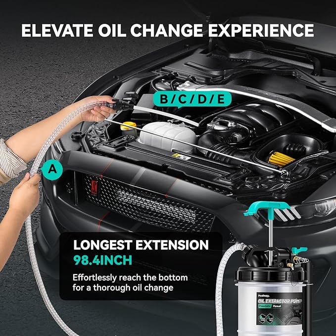 Poafamx 9.5L Oil Extractor Pump Pneumatic/Manual, 2.5 Gallon Fluid Extractor Pump, Oil Vacuum Change Pump with 5 Tubes and Extended Storage Units for Automotive, Truck, Boats Oil Change
