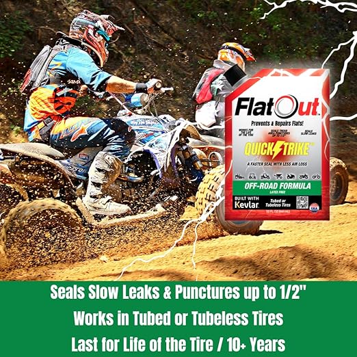 Flat Out QuickStrike Tire Sealant Off-Road Formula - Prevent Flat Tires, Seal Leaks, Contains Kevlar, 32-Ounce Bag