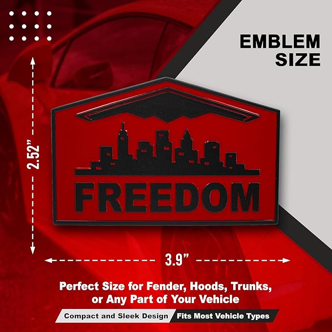 Freedom Emblem, Custom Metal Alloy B-2 Stealth Badge, Exterior Automotive Accessories, Universal Fit for Car, Truck, SUV (Red)