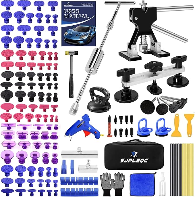 Car Dent Puller Kit, 140 PCS Paintless Dent Removal Kit with T-bar Dent Puller, Bridge Puller, Dent Lifter, Suction Cup Puller. Dent Remover Tool for Car Dents, Hail Damage, Door Ding Repair