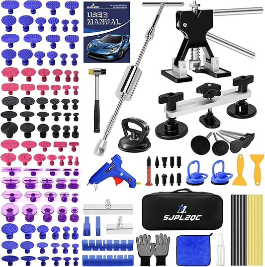 Car Dent Puller Kit, 140 PCS Paintless Dent Removal Kit with T-bar Dent Puller, Bridge Puller, Dent Lifter, Suction Cup Puller. Dent Remover Tool for Car Dents, Hail Damage, Door Ding Repair