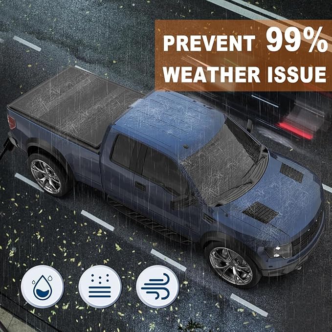 5.5 FT Hard Tri 3-Fold Truck Bed Tonneau Cover Compatible for 2015-2025 Ford F150 Styleside (Not for Flareside) 5'5" Bed 3 Fold Styleside w/Light Strip