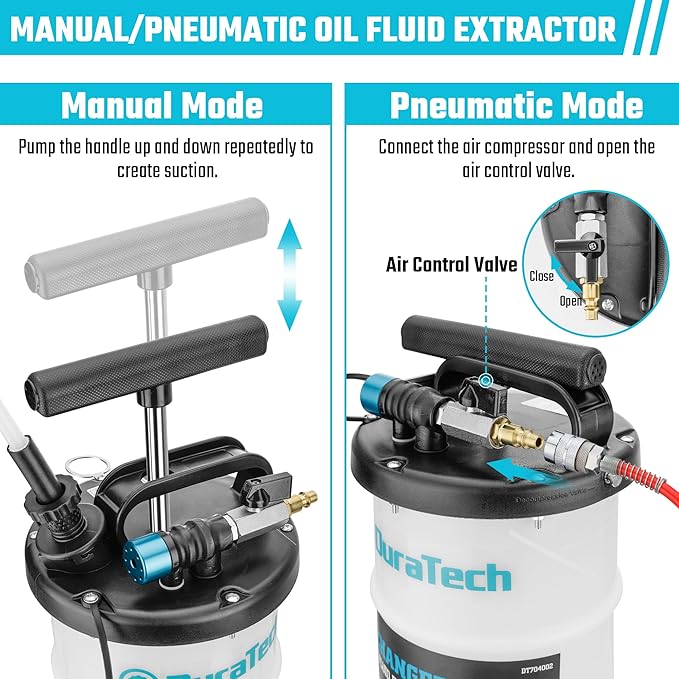 DURATECH 6.5L Oil Extractor Pump Pneumatic/Manual, Fluid Extractor with Pipe Storage Units, Oil Vacuum Pump Extractor with Comprehensive Accessories, Automotive Oil Extractor for Oil Change