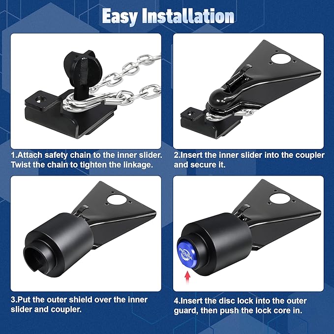 2025 Upgraded Trailer Hitch Locks Fits 2-5/16 Inch Coupler, Heavy Duty Trailer Lock, Anti-Theft Trailer Coupler Lock for RV, Boat, Pickup (Blue)