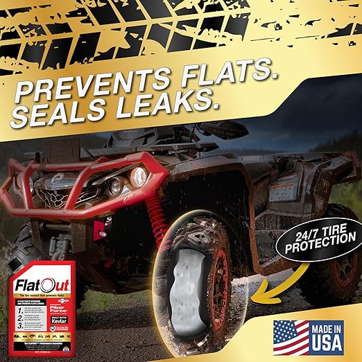 FlatOut Off-Road Multi-Purpose Tire Sealant - Prevents and Repairs Flat Tires - Seals Leaks - Contains Kevlar - Tubeless Tire Sealant - 32-Ounce Bag - Pack of 1