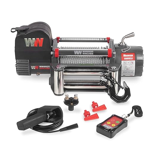 Warrior Winches Samurai 8000 lbs 12V Electric Winch with Steel Cable - Powerful Electric Winch for Trucks - 8000 lbs Load Capacity - Wireless Remote Included