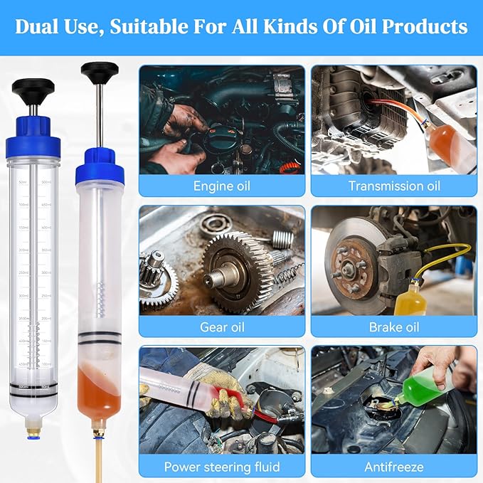 Gisafai 500cc Fluid Extractor Automotive Pump Manual Oil Extractor Pump Syringe for Gasoline Hand Cleaner for Power Steering, Hydraulic Fluid(Blue)