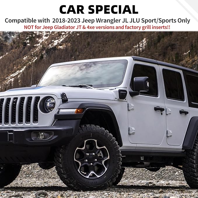 Grille Grill Insert+Headlight Turn Light Cover Compatible with 2018-2023 Jeep Wrangler JL JLU Sport/Sport S Only,Not for Sahara,Rubicon 4xe(Pink)