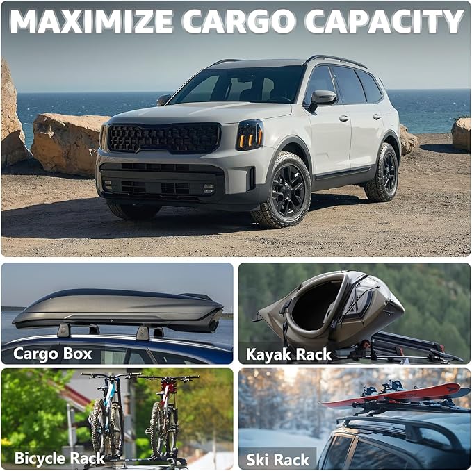 Roof Rack Cross Bars Compatible with Kia Telluride X-PRO & X-LINE 2023-2025 with Raised Side Rails, Heavy Duty 300 LBS Anti-Theft Lock Cargo Carrier Rooftop Crossbar for Bike, Snowboard, Luggage