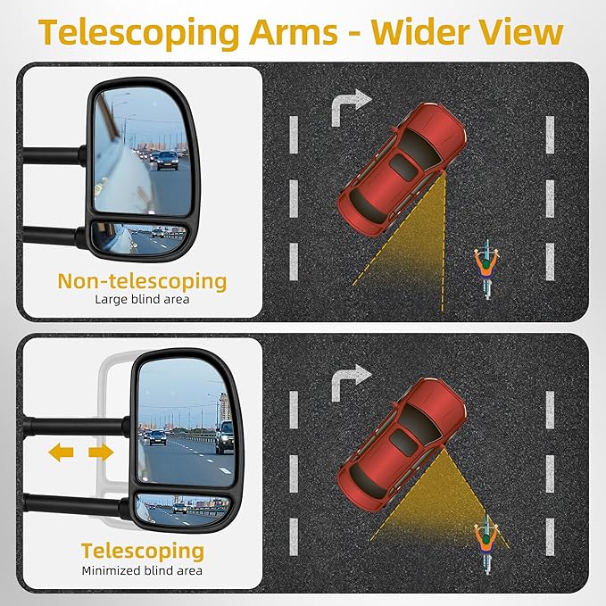 DWVO Towing Mirror fit 99-16 Ford F250 F350 F450 F550 Super Duty, 01-05 Ford Excursion with Maually Adjustable Pair Set