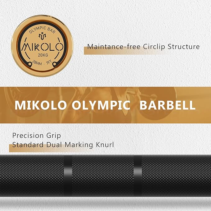 Mikolo 7ft Olympic Barbell, Barbell for Weightlifting and Powerlifting 45lb, Olympic Bar for 1500lbs Capacity, Weight Bar Fit 2” Standard Weights