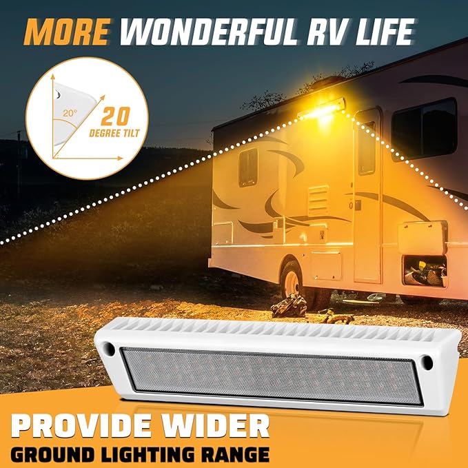 Nilight RV Exterior Lights 13 Inch Porch Light 1PC Amber Beam 12V 24V LED Scene Cargo Lighting White Aluminum Housing for RVs Trailers Travel Campers 5th Wheels Motorhome SUV Truck