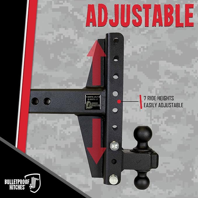 BulletProof Hitches - 3.0" Adjustable Extreme Duty Trailer Hitch (36,000 lb. Rating) - Offset 4" & 6" Drop/Rise with 2" and 2 5/16" Dual Ball - Powder Coat, Solid Steel, Corrosion-Resistant