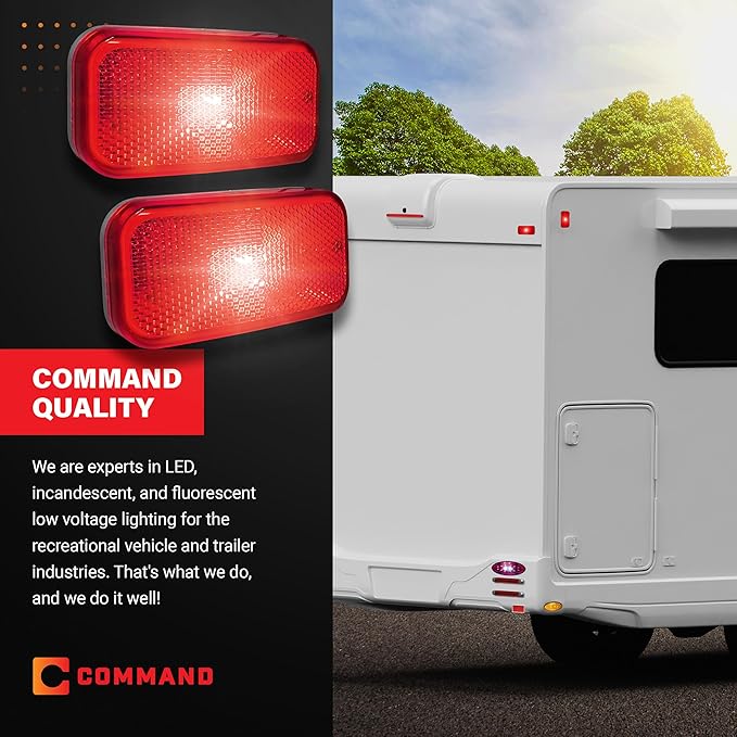 Command Electronics OEM 12V Modern Incandescent RV & Trailer Clearance Light – Made in USA – Red, White Base – 2-Pack