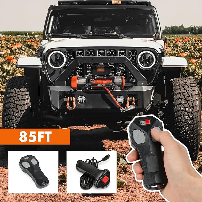 ZESUPER 9500 lb Electric Winch,12 Volt Winch with Wireless Handheld Remotes and Wired Switch,Hawse Fairlead,Hook,Synthetic Rope Waterproof IP68 Winch for Jeeps,SUV,Trailer Truck
