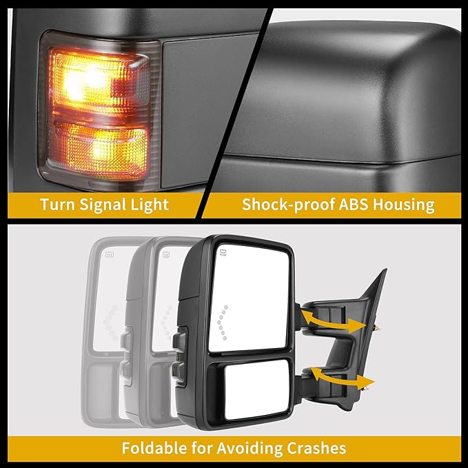 DWVO Tow Side Mirrors Compatible with 99-07 Ford F250 F350 F450 F550 Super Duty Mirror with Smoke Heated Turn Signal Light Led Turn Light Power Pairs