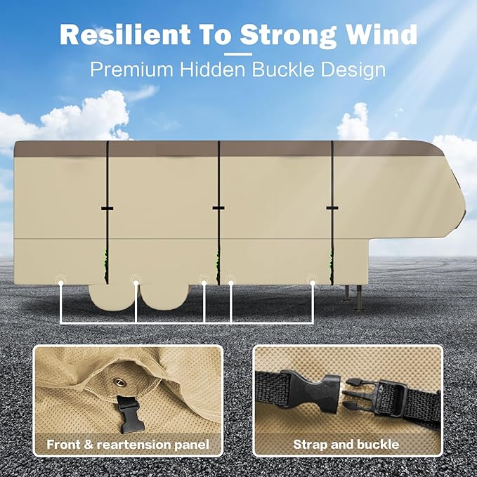 Umbrauto 5th Wheel RV Cover 7 Layers Top 3 Layers Side Waterproof Camper Cover for 34' to 37' Fifth Wheel Trailer with 4 Trailer Tire Covers, Tongue Jack Cover,Gutter Cover and Extra Windproof Ropes