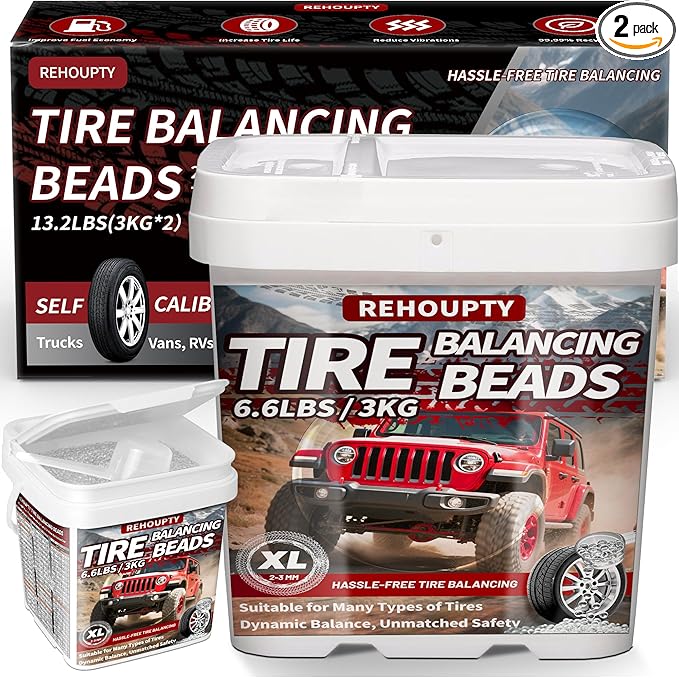 Tempered Glass Tire Balancing Beads 13.2LBS (3KG*2 Bulk Tub), Tire Balance Beads for Truck Tires, Trailers, Off-Road Vehicles & RVs - Heavy-Duty Wheel Balance Solution with Scoop Included