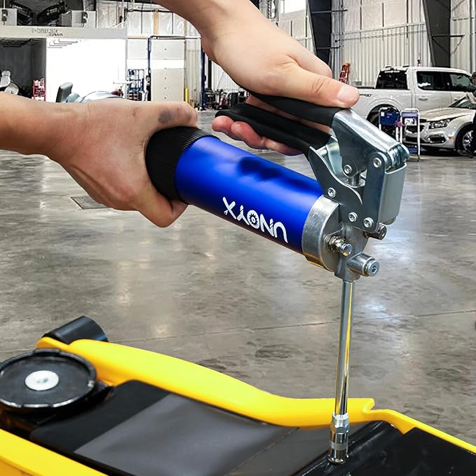 8000 PSI Pistol Grip Grease Gun, Professional 14 oz Grease Guns, Heavy Duty Aluminum Greese Gun Kit with Flex Hose & Rigid Pipe & 2 Coupler