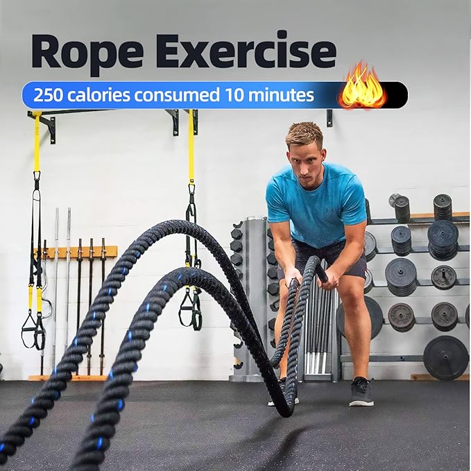 GSE Games & Sports Expert Gym Battle Rope, Heavy-Duty Workout Ropes for Indoor & Outdoor Workout, Exercise Rope for Strength Training - 30,40,50 Feet Lengths Available