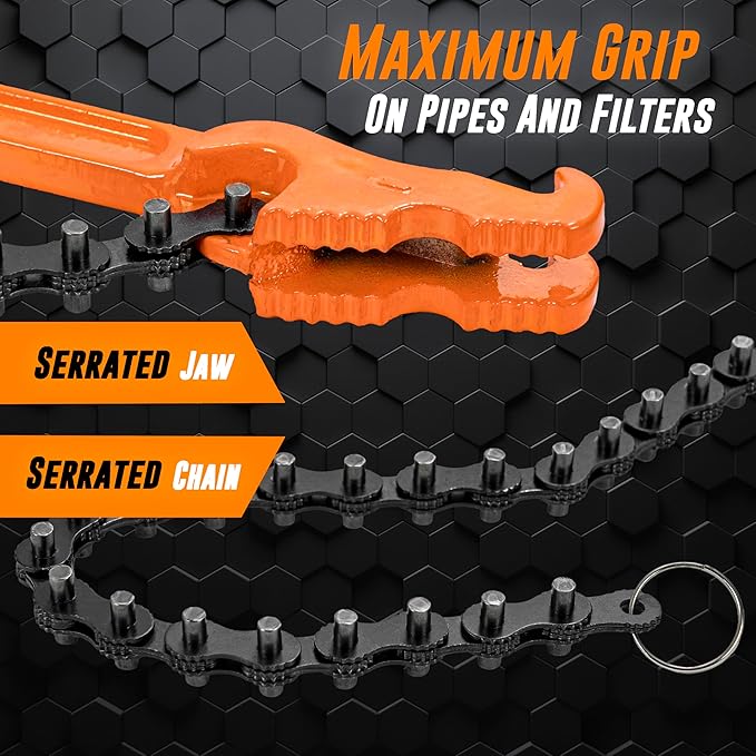 Mutt Tools 12" Chain Wrench - Heavy Duty Chain Pipe Wrench for 1-1/2" to 6" Pipes - Professional Chain Oil Filter Wrench for Mechanics and Plumbers