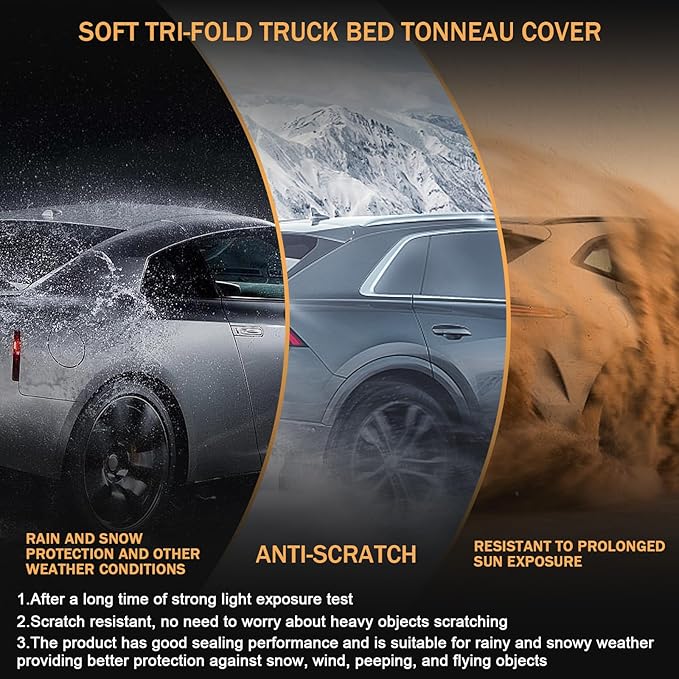 Soft Tri-Fold Truck Bed Tonneau Cover Compatible with 2016-2023 Toyota Tacoma 5FT Bed