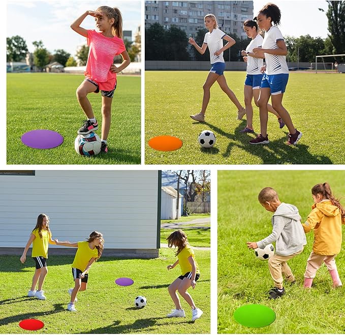 12 Pcs 9 inch Poly Spots Non Slip Rubber Spot Markers, 6 Colors Flat Cones for Sports Training Floor Dots Disc Drill Cones for Soccer Basketball Baseball Gym Sports Speed Agility Training