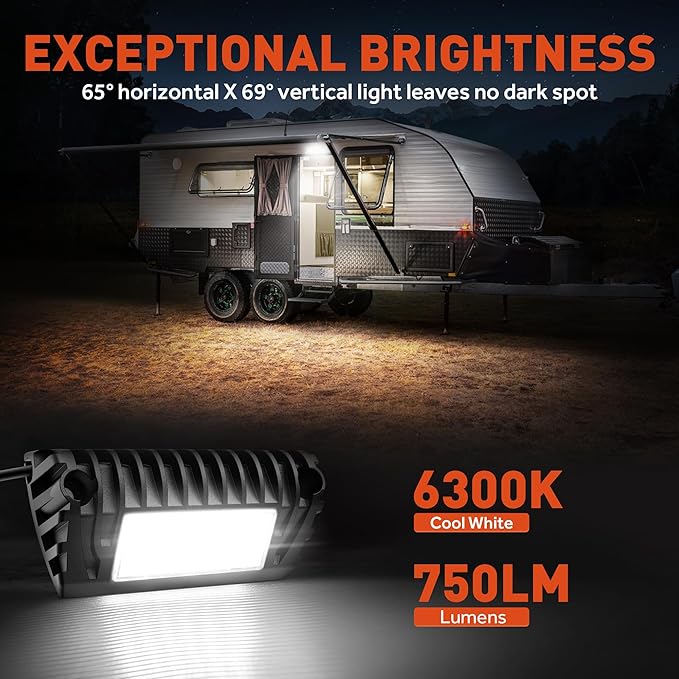 SnowyFox LED RV Porch Light - Aluminum Exterior Utility Light Led Outdoor Trailer Lights 12V Lighting Fixture 750 Lumen Replacement Lighting Enclosed Lights for RVs Trailers Campers