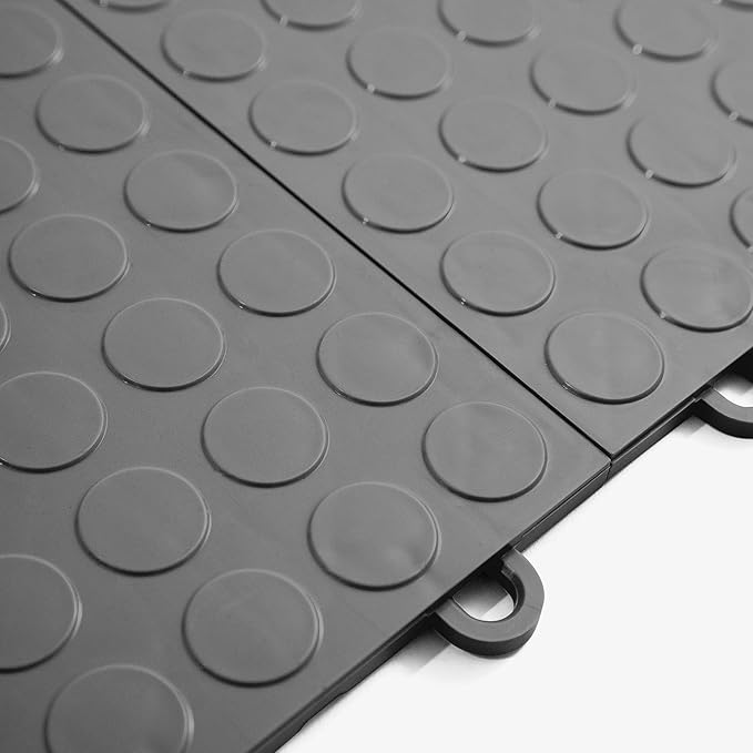 FlooringInc's Nitro 12"x12" Snap-Together Garage Flooring Tiles, Non-Slip Interlocking Plastic Floor Mat, Organization & Storage, Coin Pattern, Graphite, 1 Tile, 1 Sq/Ft
