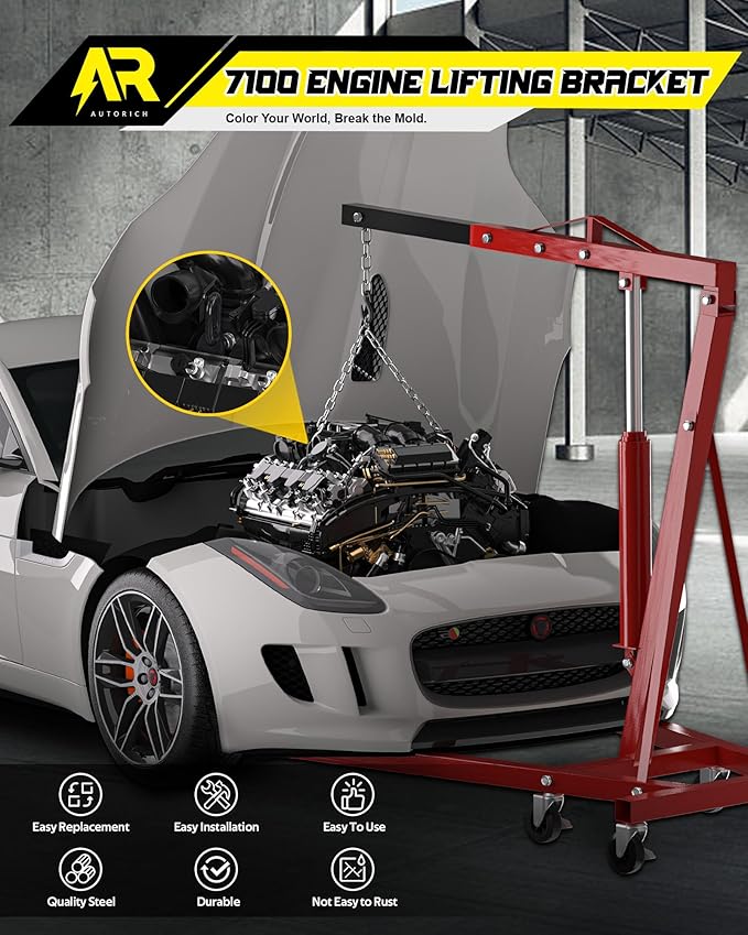 7100 Lifting Bracket Set for Engine - 4 Heavy-Duty Engine Lift Bracket 5500 Lb Capacity, Engine Support Bar for Lifting Slings and Load Levelers, Black