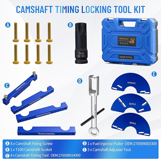 Engine Alignment Locking Timing Tool Kit Compatible with Mercedes Benz M157/M276/M278,with 3PCS Camshaft Adjuster Tool T100 Camshaft Socket, Fuel Injector Puller 276589014000,278589002300