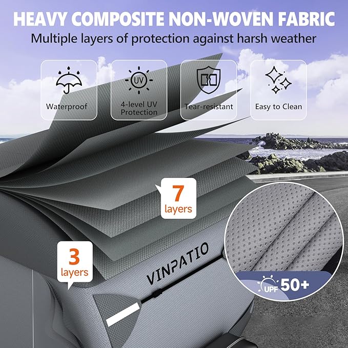 VINPATIO Teardrop Camper Cover - Fits 10'-12' Trailers, 7 Layers Top Heavy Duty with Windproof Strap, RV Cover