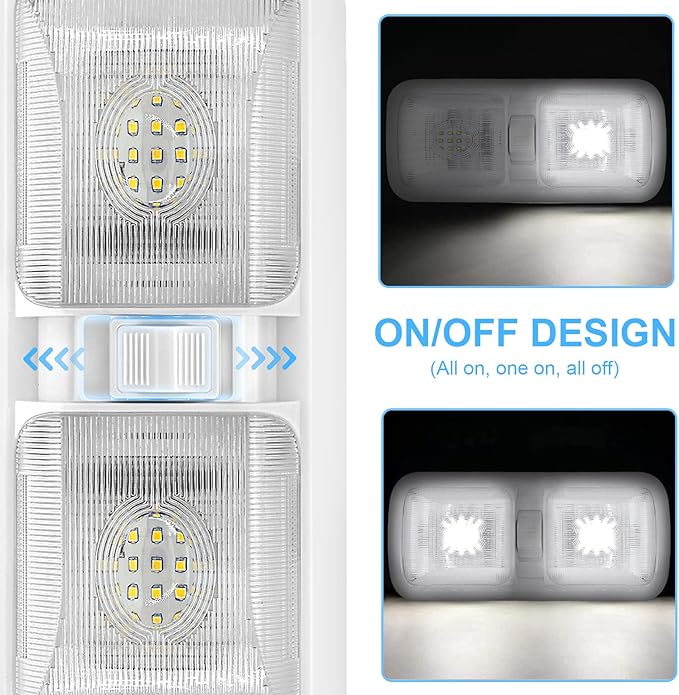 Miady 12V RV Led Interior Lights 750 Lumens, 12 Volt LED Ceiling Double Dome Light with Switch for Car/Trailer/Camper/Boat, Natural White 4000-4500K, 60X2835SMD, Pack of 1