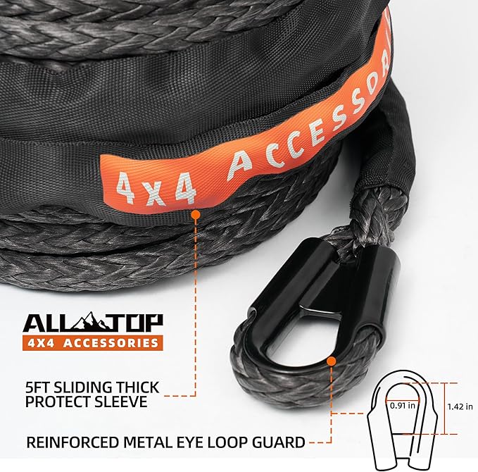 ALL-TOP Synthetic Winch Rope Cable, 1/2" x92ft, 31500LBS Winch Replace Line with Protective Sleeve for Offroad Vehicle SUV Truck