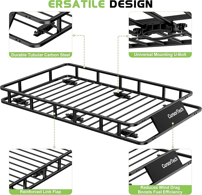Roof Rack Basket 300LB Universal 64"x 39" Heavy Duty Metal Steel Rooftop Cargo Carrier with 6 U-Bolts Luggage Holder Storage Accessories for SUV, Truck, Pickup, Off-Road, Sedan