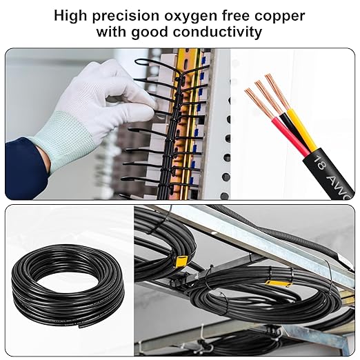 12 Gauge Wire 3 Conductor,12 AWG Electrical Wire Stranded PVC Cord Oxygen-Free Copper Cable,50FT 3 Core Pure Copper Flexible Cable Wire for LED Lamp Lighting Strips Automotive (12AWG-3C, 50FT)…