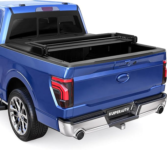 Tri 3-Fold 5.5 FT Soft Folding Truck Bed Tonneau Cover On Top Compatible with 2015-2024 2025 Ford F150 F-150 Bed 3 Fold Styleside