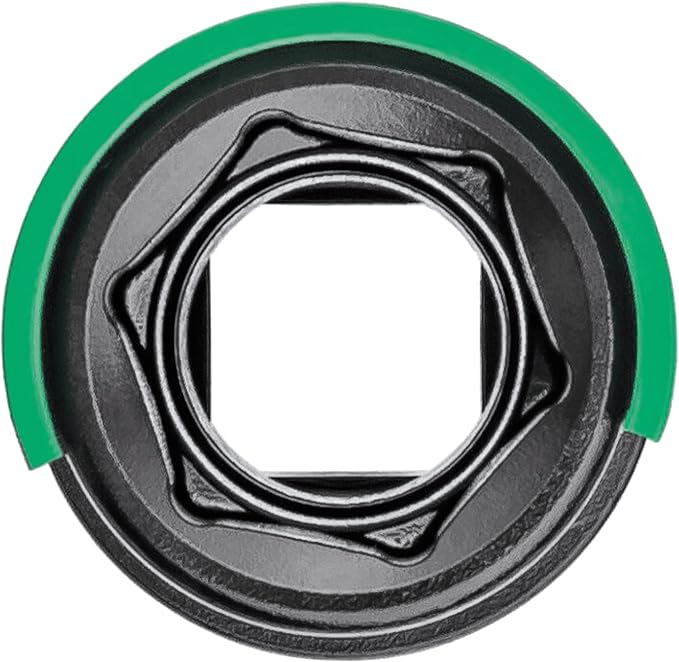 HAZET 903SLG-22 1/2 Inch Impact Socket, 22 Mm AF, External Hexagonal Traction Profile, For Aluminum Rims, Color-Coded Plastic Sleeve Green
