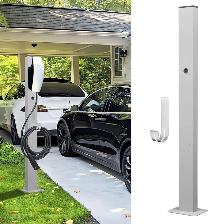 Tesla Charger Pedestal Outdoor, EV Charger Stand with Holder for for EV Charger, Tesla Pedesta for Telsa Gen 3, Tesla Mobile Connector & J1772 Wallbox Charger