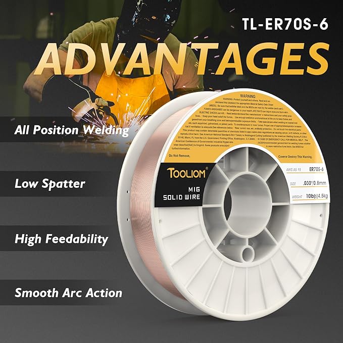 TOOLIOM ER70S-6 .030"(0.8 mm) Mild Steel MIG Solid Welding Wire on 10-Pound Spool Compatible with TL-200M TL-250M Pro
