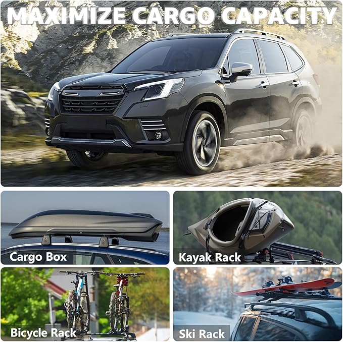 Roof Rack Cross Bars Compatible with Subaru Forester 2014-2026, Adjustable Aluminum Heavy Duty 300 LBS Anti-Theft Lock Cargo Carrier Rooftop Crossbar Accessories for Bike, Basket, Snowboard, Luggage