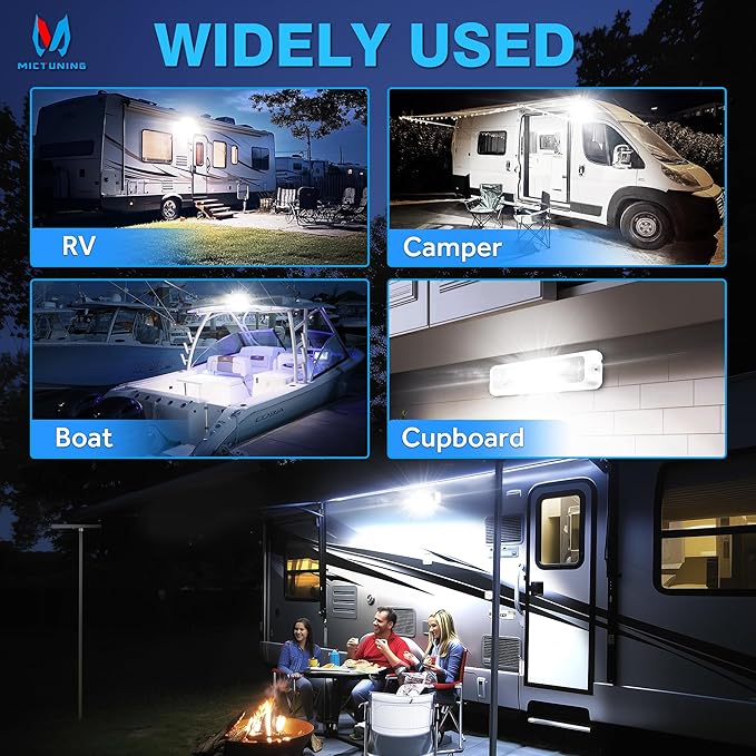 MICTUNING 8 Inch RV Exterior Porch Light, LED Utility Awning White 6000K, Outdoor IP68 Waterproof Aluminum for Garden Camper Trailer Truck SUV MPV Cabinet Hallway Boat Home