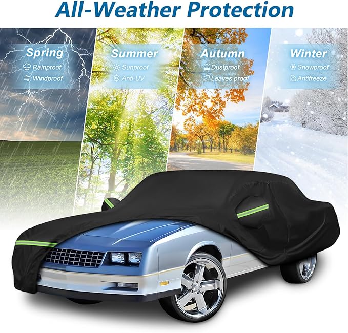Car Covers for Chevy Monte Carlo 1970-1972/1978-1988, 420D Oxford Cloth Sun Heat Protection Outdoor Full Covers with Driver Side Zipper Windproof Heavy Duty All Weather for 1970-1988 Monte Carlo