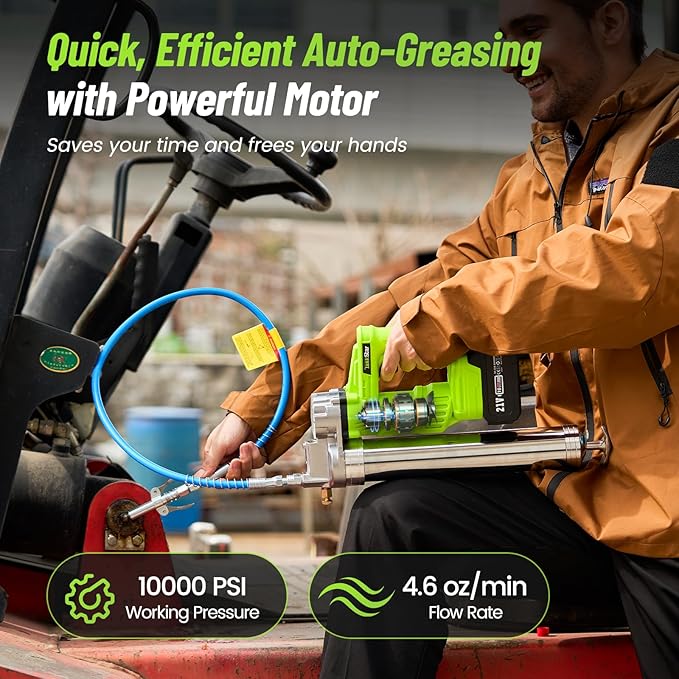 Grease Gun: Electric Grease Gun Battery Powered with 2 * 4.0Ah Batteries and Charger, Quick-Release Coupler, 10000 PSI Max Pressure, for Farmers, Mechanics, and Equipment Owners