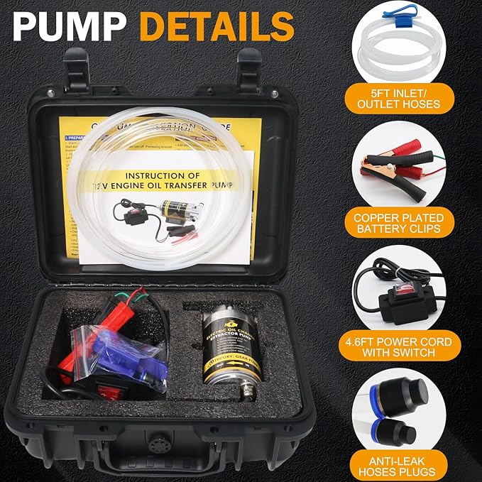 MILADO 12V 100W Electric Oil Change Extractor Pump Set,1-4L/min Fluid Transfer Pump for Engine Oil, Diesel Oil, Transmission Fluid, Gear Oil, Suitable for Boat, Car, Truck, Motorcycle, Lawnmower