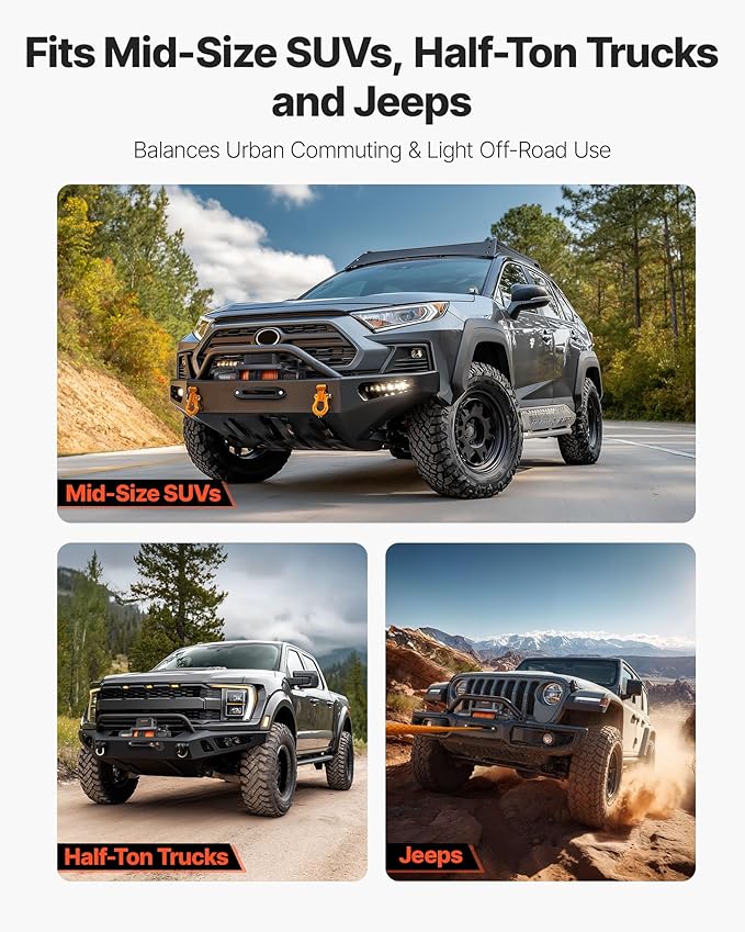 VEVOR Electric Winch, 10000 lbs Load Capacity, 12V DC Truck Winch with Φ7/20 in x 90 ft Synthetic Rope, Wireless & Wired Remote Control, IP67 Waterproof for Towing Off-Road SUV Jeep Trailer Boat